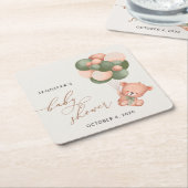 Baby Beer, teddybeer, groene ballonnen, Baby showe Kartonnen Onderzetters (Schuin)