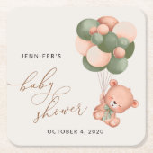 Baby Beer, teddybeer, groene ballonnen, Baby showe Kartonnen Onderzetters (Voorkant)