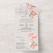 Baby Beer, teddybeer, roze ballonnen, Baby shower All In One Uitnodiging (Binnen)