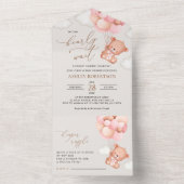 Baby Beer, teddybeer, roze ballonnen, Baby shower All In One Uitnodiging (Binnen)
