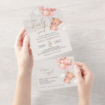 Baby Beer, teddybeer, roze ballonnen, Baby shower