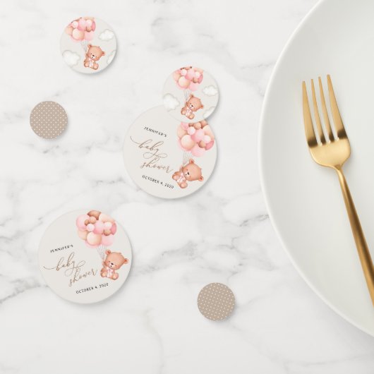 Baby Beer, teddybeer, roze ballonnen, Baby shower Confetti (Groep)