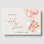 Baby Beer, teddybeer, roze ballonnen, Baby shower Gastenboek (Voorkant)