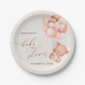 Baby Beer, teddybeer, roze ballonnen, Baby shower Papieren Bordje (Voorkant)