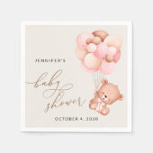 Baby Beer, teddybeer, roze ballonnen, Baby shower Servet (Voorkant)
