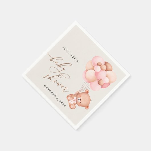 Baby Beer, teddybeer, roze ballonnen, Baby shower Servet (Hoek)