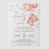 Baby Beer, teddybeer, roze ballonnen, Baby shower Vellum Uitnodigingen (Voorkant)