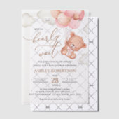 Baby Beer, teddybeer, roze ballonnen, Baby shower Vellum Uitnodigingen (Offset (Uitnodiging))