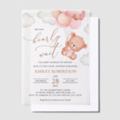 Baby Beer, teddybeer, roze ballonnen, Baby shower Vellum Uitnodigingen (Offset)