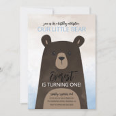 Baby Beer Verjaardagsuitnodiging met blauwe ballon Kaart (Voorkant)