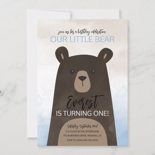 Baby Beer Verjaardagsuitnodiging met blauwe ballon Kaart (Voorkant)