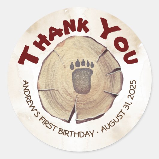 Baby Beer Voetafdruk Verjaardagsfeestje Dank u Ronde Sticker (Voorkant)
