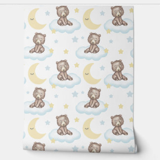 Baby Beer Wolken Sterren Maan Woodland Dieren Behang