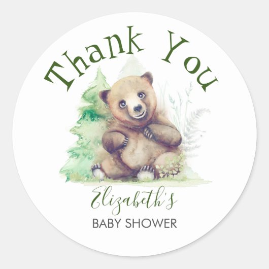 Baby Beer Woodland Baby shower Dank u Ronde Sticker (Voorkant)