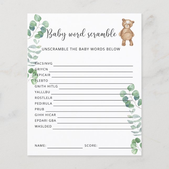 Baby Beer Word-kramble | BABY SHOWER (Voorkant)