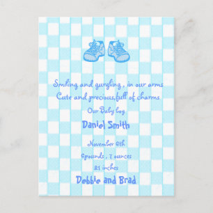 baby bekendmaking briefkaart - blauw