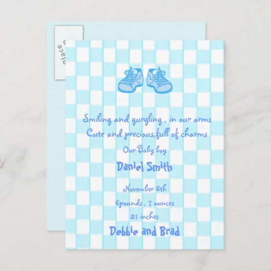 baby bekendmaking briefkaart - blauw (Voorkant / Achterkant)