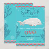 Baby Beluga 1e Verjaardag Uitnodiging (Voorkant / Achterkant)