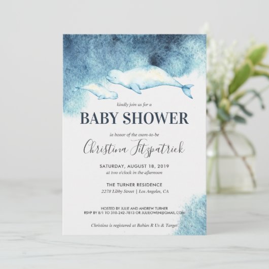 Baby Beluga | Uitnodiging tot Baby shower (Staand voorkant)