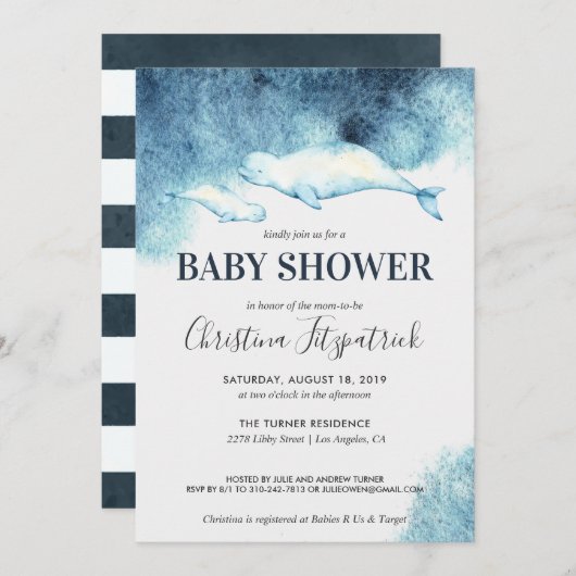 Baby Beluga | Uitnodiging tot Baby shower (Voorkant / Achterkant)