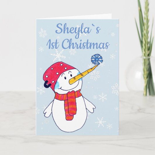 Baby Beoordelingen 1e Kerstmis Schattigee Sneeuwma Feestdagen Kaart (Voorkant)