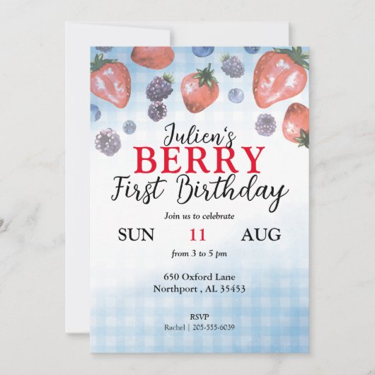 Baby Berry Eerste Verjaardagsfeestuitnodiging Save The Date (Voorkant)