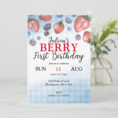 Baby Berry Eerste Verjaardagsfeestuitnodiging Save The Date (Staand voorkant)