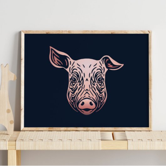 Baby Big Dierenportret | Cute Roze Biggenprint Poster