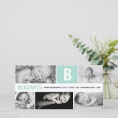 Baby Big Initial 5 Multi Foto Mint Groen Geboorte Aankondiging (Staand voorkant)