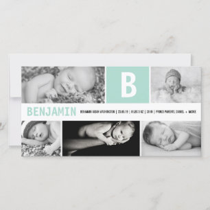 Baby Big Initial 5 Multi Foto Mint Groen Geboorte Aankondiging