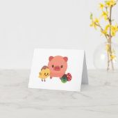 Baby Biggetje en Chick (Chicken) GEPERSONALISEERDE Kaart (Gele Bloem)