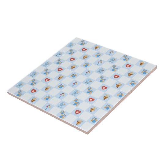 Baby bijen en blauw bijen tegeltje (Zijkant)