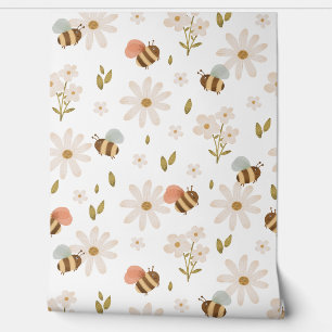 Baby Bijen en Bloemen Wallpaper Behang