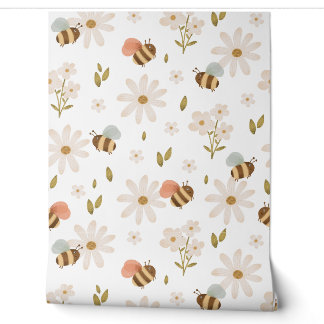 Baby Bijen en Bloemen Wallpaper Behang