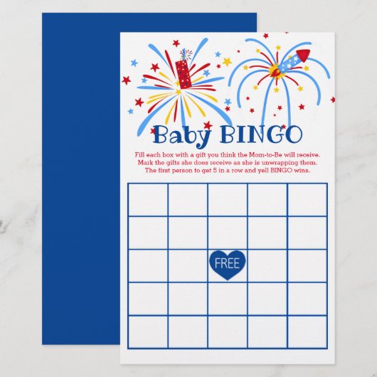 Baby Bingo 4th of Juli Patriotic Baby shower (Voorkant / Achterkant)