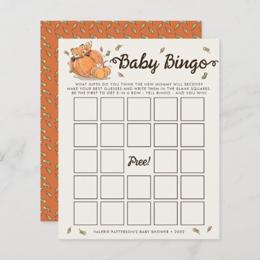 Baby Bingo Autumn Baby shower (Voorkant / Achterkant)
