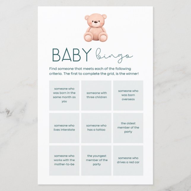 Baby Bingo | Baby Jongen Douche Spelletjes (Voorkant)