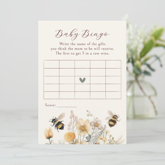 Baby Bingo Baby shower Game Bij Wildflower Bloemen Kaart (Staand voorkant)