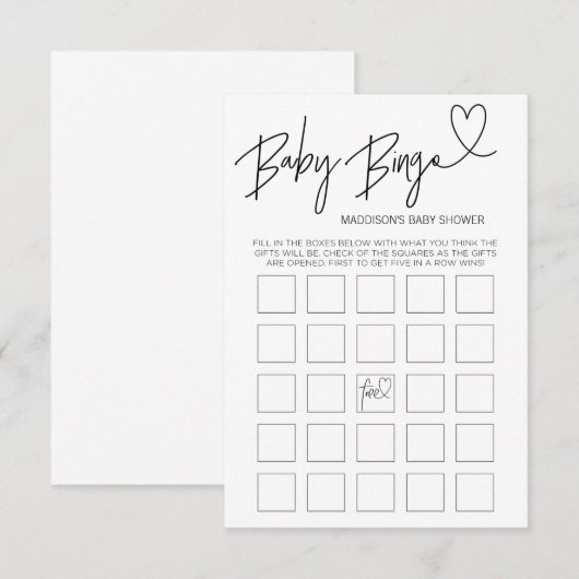 Baby Bingo Baby shower Game Card Black en White Informatiekaartje (Voorkant / Achterkant)