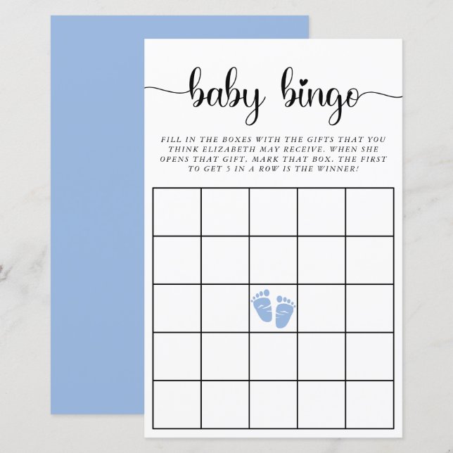 Baby Bingo Blue Baby Shower (Voorkant / Achterkant)
