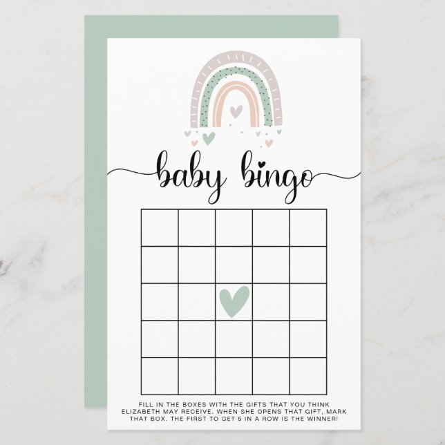 Baby Bingo Boho Rainbow Sage Shower Game (Voorkant / Achterkant)