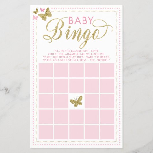 Baby Bingo, Butterfly Baby shower Game Flyer (Voorkant)
