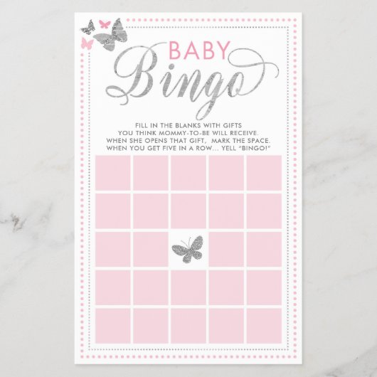 Baby Bingo, Butterfly Baby shower Game Flyer (Voorkant)