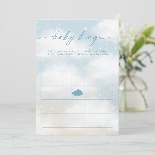 Baby Bingo Cloud 9 Blue Baby shower spel Kaart (Staand voorkant)