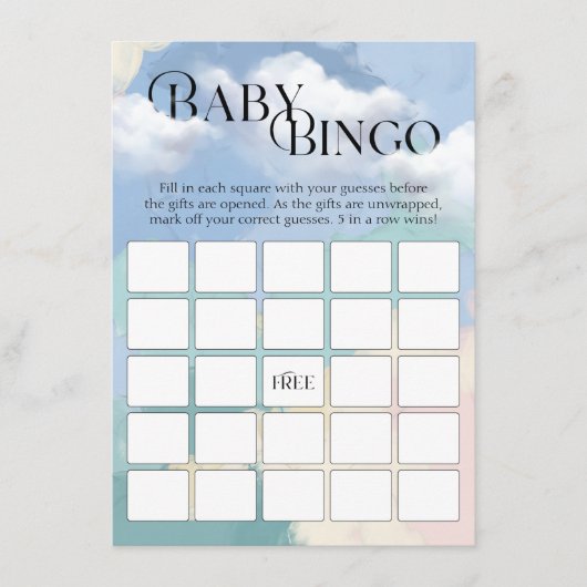 Baby Bingo Cloud Nine Pastel Baby shower Informatiekaartje (Voorkant)