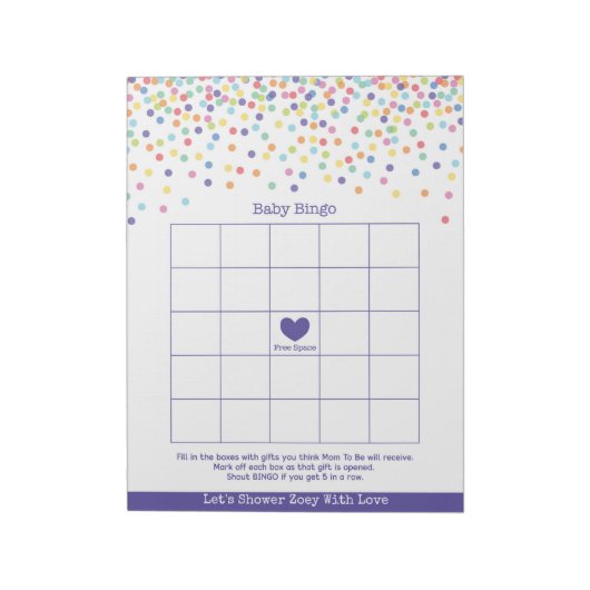 Baby Bingo Confetti Theme Baby shower Game Notitieblok (Linkerzijde)