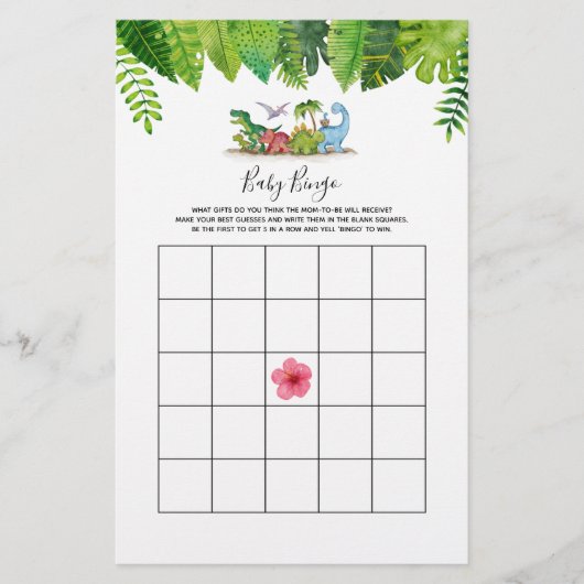 Baby Bingo Dinosaur Baby shower Game (Voorkant)