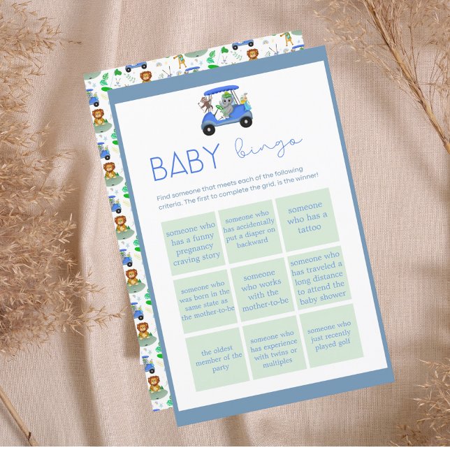 Baby Bingo Jongen Olifant & Aap Golf Douche Spel (Have fun with this Golf Themed design Baby Bingo for your Baby shower!)