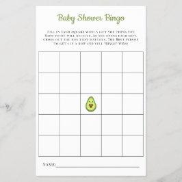 Baby Bingo Kaart Kawaii Avocado Baby shower Game