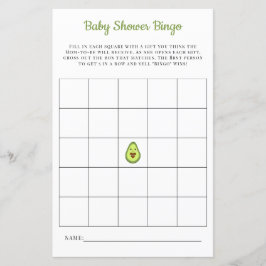 Baby Bingo Kaart Kawaii Avocado Baby shower Game